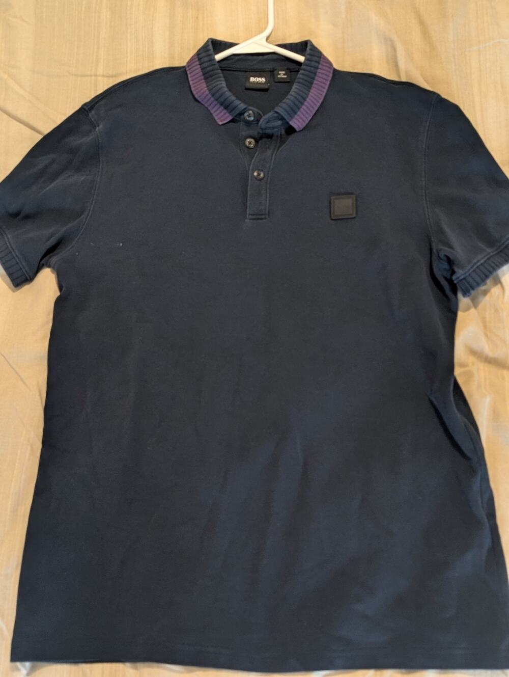 Hugo Boss Men Paddy Rib Polo Size M Navy Polo Shirt Modern Fit Tipped Collar
